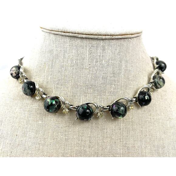 VTG Coro Lucite Confetti Necklace Gray Silver Tone 1950s Jewelry Signed 16" - Picture 1 of 16